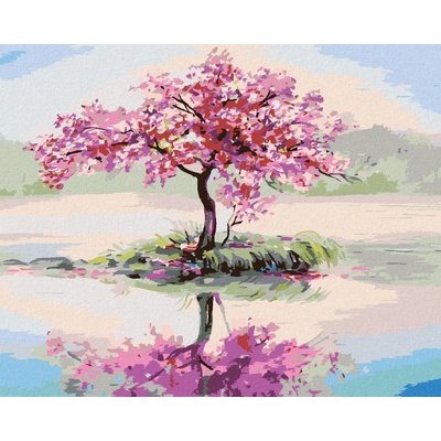 zuty Rozkvetlá sakura u jezera 40 x 50 cm vypnuté plátno na rám 8596530050896