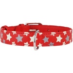 COLLAR Светещ кожен нашийник с звездички, червен 21 - 29см, 12мм