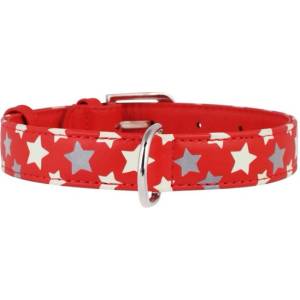 COLLAR Светещ кожен нашийник с звездички, червен 21 - 29см, 12мм