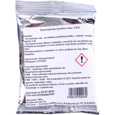 Kyselina vínna, potravinárska, 100 g