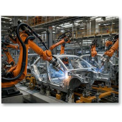 Plakát – Robotická ramena při svařování automobilové karoserie 80 × 60 cm Bez rámu Ano Bez rámu – Hledejceny.cz