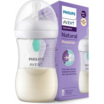 Philips Avent Láhev Natural Philips Avent Response transparentní s ventilem AirFree 260 ml