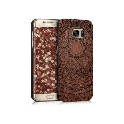 kwmobile Дървен калъф с дизайн индийско слънце за Samsung Galaxy S7 Edge - тъмнокафяв