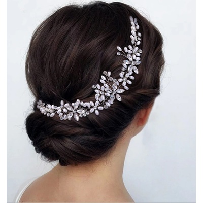 Naishide Jewelry Čelenka do vlasů s hřebínky s krystaly a perlami- stříbrná/bílá