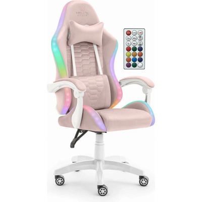 Hell's Chair HC-1000 Pink White Fabric LED RGB