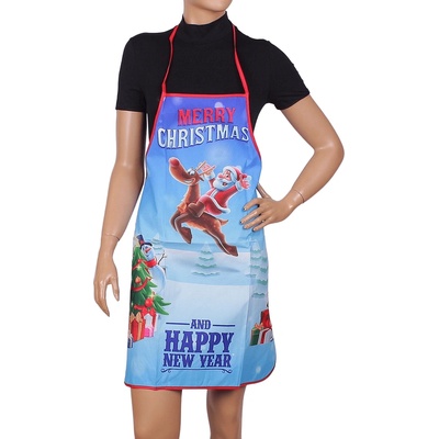 Коледна престилка за готвене в синьо с надписи