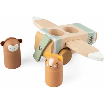 Sebra Дървена играчка Sebra - Самолет, с 2 фигурки (301730045)
