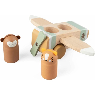 Sebra Дървена играчка Sebra - Самолет, с 2 фигурки (301730045)