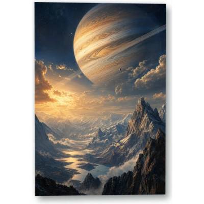 Plakát – Prstencová planeta nad horským údolím Bez rámu Ano Bez rámu 90 × 135 cm
