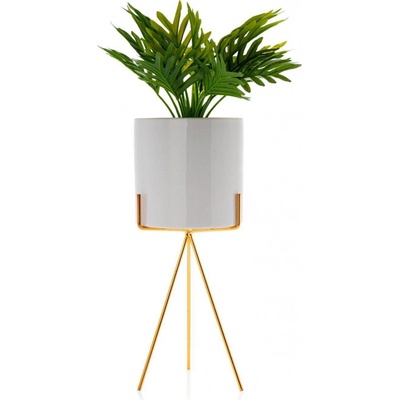 HowHomely KERAMICKÝ kvetináč SO STOJANOM EMMA SMOOTH 32 x 13 cm BIELA