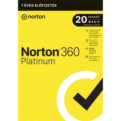 Symantec SW Norton 360 Platinum - 21428034 - 100GB BG 1 потребител, 20 устройства/1 година, електронен лиценз (21428034)