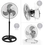 Muhler Вентилатор на стойка 18''Muhler FM-8138D, 3в1( на стойка, стена, под), Индустриален, Мощност 70W, 3 степени, 3 перки, Черен с инокс (KT-651068)
