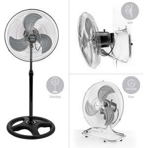 Muhler Вентилатор на стойка 18''Muhler FM-8138D, 3в1( на стойка, стена, под), Индустриален, Мощност 70W, 3 степени, 3 перки, Черен с инокс (KT-651068)