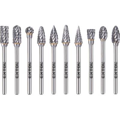 EXTOL INDUSTRIAL frézy karbidové, sada 10ks, ?6x13mm, ?stopky 3mm, sek stredná (double-cut)