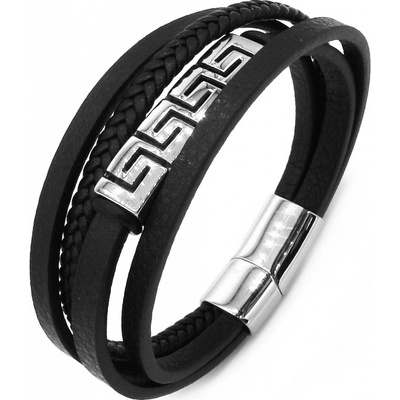 Steel Jewelry náramek pánský černý kožený s kombinací chirurgické oceli NR230903