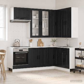 vidaXL Кухненски единица LUCCA 8 pcs Черно Инженерна дървесина (3438478)
