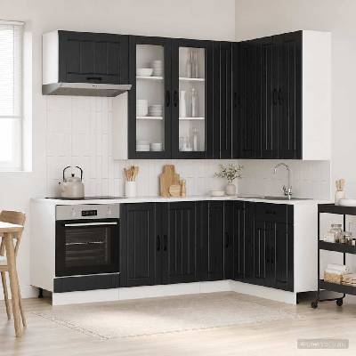 vidaXL Кухненски единица LUCCA 8 pcs Черно Инженерна дървесина (3438478)