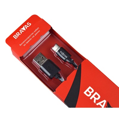 Bravas Кабел BRAVAS USB Type A -Type C черен 1.5м , сертифициран