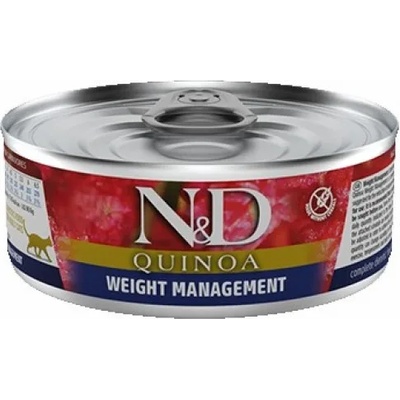 Farmina N&D Quinoa Cat Weight Management ADULT GRAIN FREE - консерва за котки в зряла възраст над 1 година, намаляване на наднормено тегло, с агне, БЕЗ ЗЪРНО, 80 гр Италия PND080023