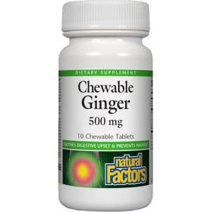 Natural Factors Chewable Ginger 500 mg [10 Дъвчащи таблетки]