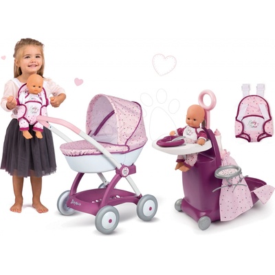 Smoby Set přebalovací kufřík s postýlkou a židličkou Violette Baby Nursea hluboký kočárek s nosičem pro panenky