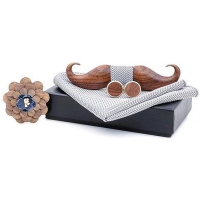 Mahoosive sada motýlek + kapesníček + manžetové knoflíčky + brož na klopu MS-9 dřevěný – Zbozi.Blesk.cz