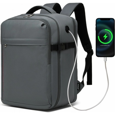 Kono 2524 ruksak do lietadla s USB sivá 24 l