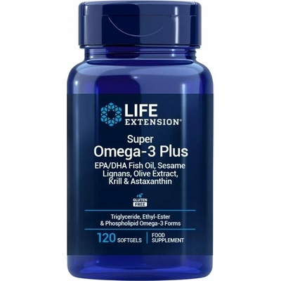 Life Extension Super Omega-3 Plus EPA/DHA with Sesame Lignans Olive Extract Krill & Astaxanthin 120 gelové tablety