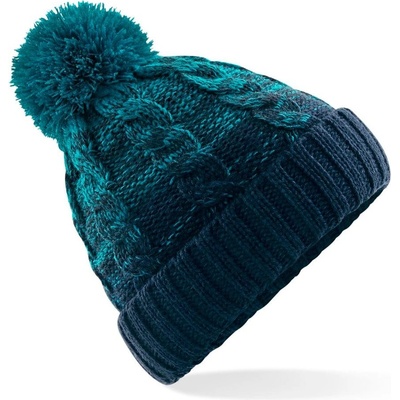 Beechfield Pletená čiapka s brmbolcom Ombré Teal tmavomodrá