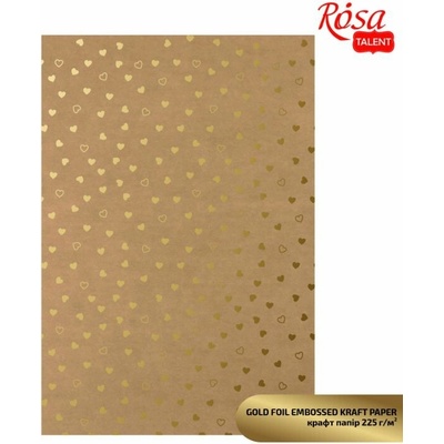 Rosa Papiere na scrapbooking s metalickými prvkami A4 - zlaté srdiečka