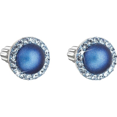 Pavona Stříbrné náušnice pecka s krystaly Swarovski a tmavě modrou matnou perlou kulaté 31314.3