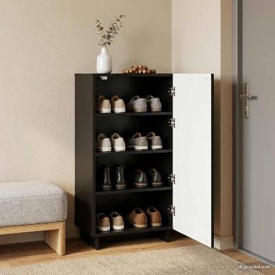 vidaXL Шкаф за обувки 48 x 38 x 87, 5 см Инженерна дървесина Черно (8011667)