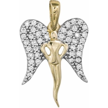 Gemmax Zlatý přívěsek Anděl s křídly posetými zirkony GBPCB 08071