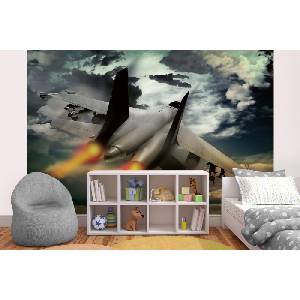 DIMEX ART Самозалепваща се флизелинова фототапета изтребител в полет 375 x 250 см