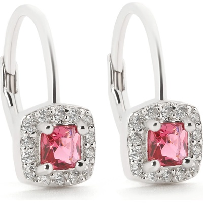 Rafity drobné stříbrné náušnice s rubínem a zirkony E0012KL-07