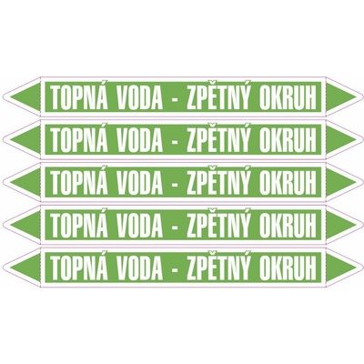 Grafiko | Topná voda - zpětný okruh - dle ČSN 13 0072 - Materiál fólie s ochrannou laminací, Rozměr aršík 5ks šipka 242x26mm