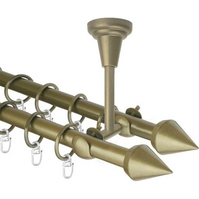 OK-GarnýžeCZ Garnýž kovová dvouřadá 16mm Hrot double zlatá antik 470 cm do stropu / kroužky s háčkem