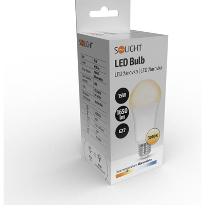 Solight LED žárovka, klasický tvar, 15W, E27, 3000K, 220°, 1650lm