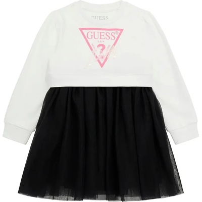 Guess Комбинирана рокля за мини момиче в бяло с черен тюл Guess
