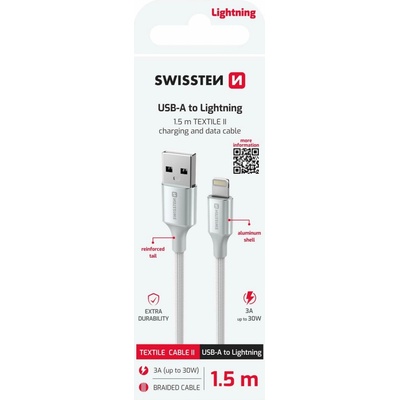 Swissten 71523310 Textile II USB / Lightning 1,5m bílý