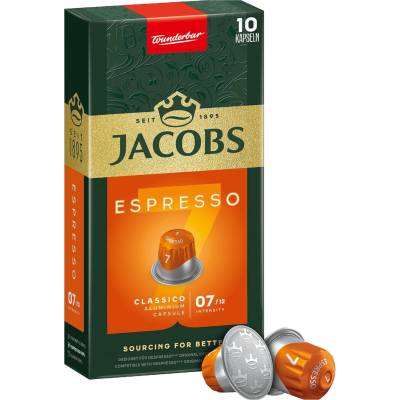 Douwe Egberts JACOBS Espresso Classico Intensity 7 - 10 алуминиеви капсули, съвместими с кафе машини Nespresso®*