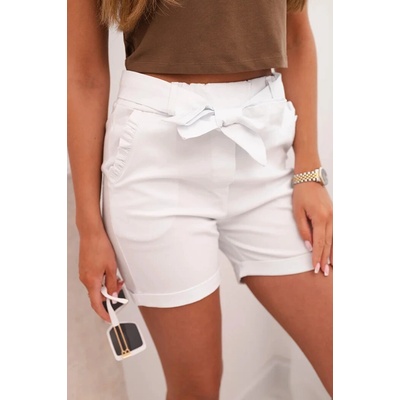 dámske šortky Leoa s mašľou a volánikmi biela