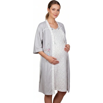 Комплект за кърмене в сиво и бяло с апликация и сърца