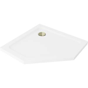 Mexen Flat петстенен тънък душ корито 80 x 80 см, бял, сифон златен - 41P108080-G (41P108080-G)