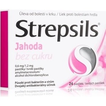 STREPSILS JAHODA BEZ CUKRU ORM 0,6MG/1,2MG PAS 24