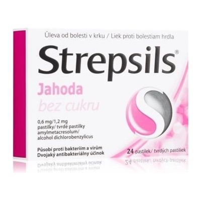 STREPSILS JAHODA BEZ CUKRU ORM 0,6MG/1,2MG PAS 24