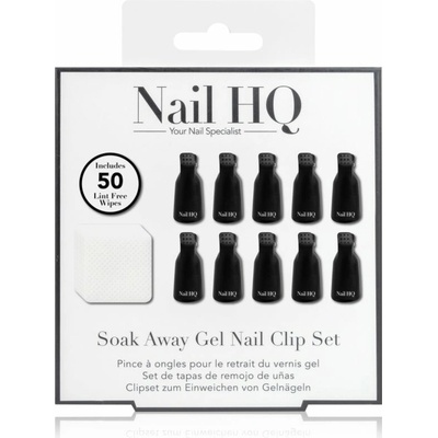 Nail HQ Soak Away Gel Nail Clip Set čistiace utierky na nechty 50 ks + klipy na odstránenie gelovej manikúry 10 ks