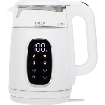 Adler AD 1305 WS, 2200 W, 1, 7 л, Сензорно управление, Филтър за люспи, Пластмаса-стъкло, Бяло-сребро, Електрическа кана (AD 1305 WS)