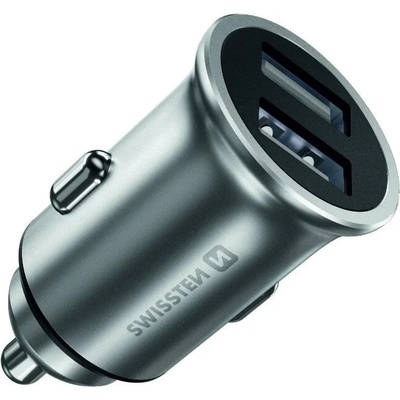 SWISSTEN CL adaptér 2× USB 4,8 A metal 20115100, strieborný