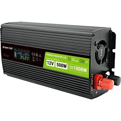 Green Cell Инвертор green cell, 12/220v, dc/ac, 500w/1000w invgc12p500lcd lcd, Чиста (gc-inv-12v-500w-gcp500lcd)